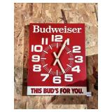 BUDWEISER WALL CLOCK - RED SQUARE, WORKING,