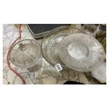 CUT GLASS PUNCH BOWL, FOOTED CANDY DISH W/ LID,