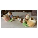 ADORABLE PORCELAIN LYING CHILDREN HOLDING FLOWERS
