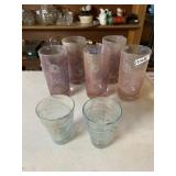 VINTAGE ETCHED GLASS TUMBLERS -  PINK & CLEAR