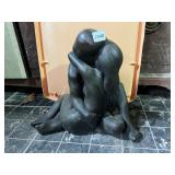 LARGE SCULPTURE OF EMBRACING COUPLE, SOME PAINT