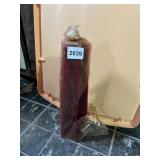 RED PILLAR CANDLE W/ GOLD TRIM, WRAPPED.