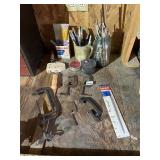 MIXED WORKSHOP TOOLS & SUPPLIES - C-CLAMPS, PIPE
