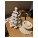 WHITE CERAMIC CHRISTMAS TREE CANDLE HOLDER WITH