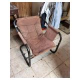 METAL FRAME SLING CHAIR - BROWN CANVAS SEAT,