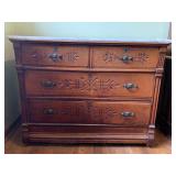 VICTORIAN WALNUT DRESSER - MARBLE TOP, 4 DRAWERS,