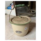 VINTAGE PORCELAIN ENAMEL POT - CREAM W/ GREEN