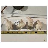 SET OF 4 CERAMIC RABBIT FIGURINES - CREAM W/ PINK