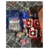 ASSORTED HOLIDAY DECORATIONS - TINSEL GARLAND,