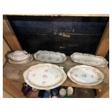 PINK ROSE PATTERN CHINA SERVING DISHES, LID