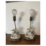 PORCELAIN FIGURINE TABLE LAMPS. ONE WITH BROKEN