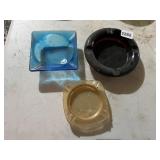 COLORED GLASS ASHTRAYS - BLUE, BLACK, AMBER, QTY