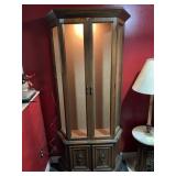LIGHTED WOOD CURIO CABINET - TWO-DOOR GLASS TOP,