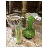 ART GLASS VASES, CERAMIC EWER, HAND-PAINTED