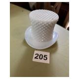 MILK GLASS TOP HAT HOLDER, DIAMOND QUILT PRESSED