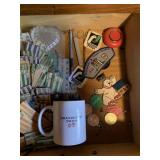 PATCHES, TRAVEL ASHTRAY, GLASS THERMOMETER,