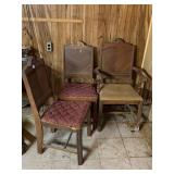 3 ANTIQUE DINING CHAIRS, ONE WITH ARMS, ONE