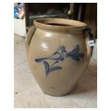 16" SALT GLAZE HAND THROWN POTTERY CROCK - BLUE
