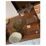 GLASS BUTTER DISHES GREEN BOWL ETC.
