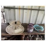 TWO-TIER SERVING STAND, FLORAL PATTERN PLATES,