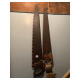 PAIR OF VINTAGE HAND SAWS - WOOD HANDLES, METAL