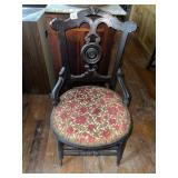 VINTAGE WOODEN PARLOR CHAIR, UPHOLSTERED FLORAL