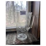 VINTAGE GLASS PITCHER, ETCHED FLYING DUCKS