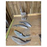 HAND-CARVED WOOD WHALE FIGURINES & GAZELLE