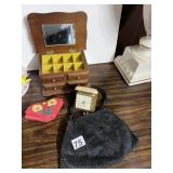 VINTAGE WOOD JEWELRY BOX, EUROPA TRAVEL ALARM