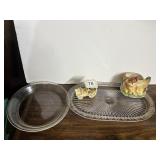 CLEAR GLASS PIE PLATE, PRESSED GLASS SERVING