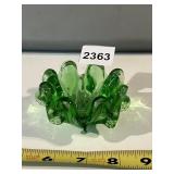 GREEN GLASS STAR-SHAPED DISH, HAND-MOLDED FORM,