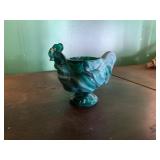 GREEN SLAG GLASS ROOSTER EGG CUP