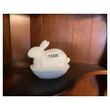 MILK GLASS BUNNY ON NEST CANDY DISH