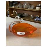 AMBER GLASS SWAN  DISH - HANDLED SERVING BOWL,