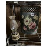 FLORAL PAINTED METAL DECORATIVE WASTEBASKET,