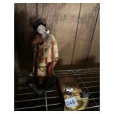 JAPANESE GEISHA DOLL ON STAND, DECORATIVE BANK