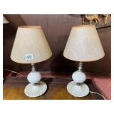 WHITE HOBNAIL MILK GLASS TABLE LAMPS, SILVER-TONE
