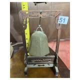 BRASS BELL, ETCHED BAMBOO MOTIF, PIERCED WOOD