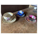 HAND-PAINTED TEACUP & SAUCER TRIO - FLORAL