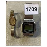 WATCHES TIMEX PAIR GOLD TONE & DIGITAL INDIGLO.