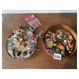 ASSORTED TOY FIGURINES, CRAFT BEADS.