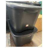 BLACK PLASTIC UTILITY STORAGE BINS.
