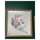 FRAMED ASIAN ART PRINT, BUTTERFLIES W/ PINK