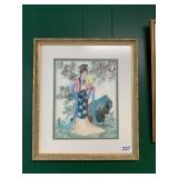 ASIAN STYLE FRAMED ART, FEMALE FIGURE W/ FAN,