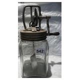 VINTAGE BUTTER CHURN, CLEAR GLASS JAR, CAST IRON