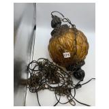 AMBER GLASS HANGING SWAG LAMP, TEXTURED PINEAPPLE