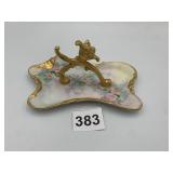 CZECHOSLOVAKIAN PORCELAIN BONBON DISH, GILT METAL