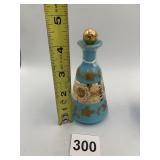 OPAQUE BLUE GLASS PERFUME BOTTLE W/ STOPPER, GOLD