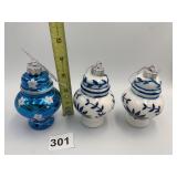 GLASS GINGER JAR ORNAMENTS, BLUE AND WHITE FLORAL