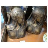 PATINATED METAL FEMALE BUSTS, DRAPED RENAISSANCE